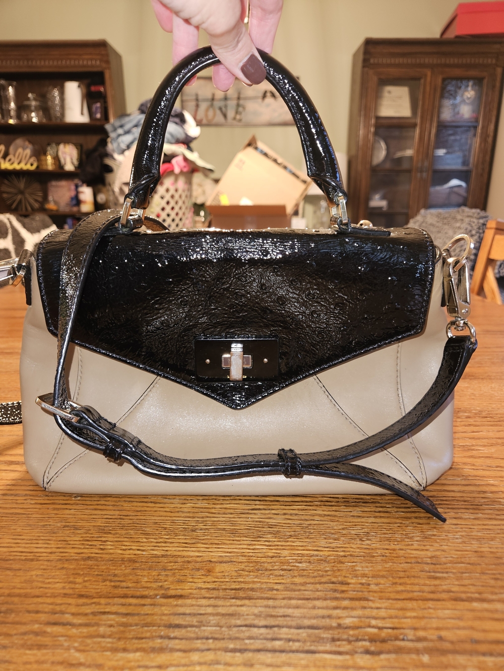 kate spade Two-Tone Black Patent and Beige Satchel - Picture 2 of 16